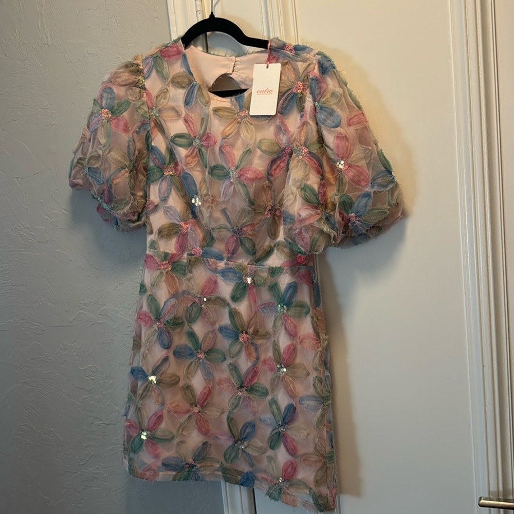 Brand new with tags Entro floral appliqué dress! Smoke free